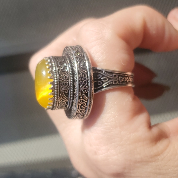 New Amazing Baltic Amber Egg Yolk 925 Silver Statement Ring. - Picture 13 of 16